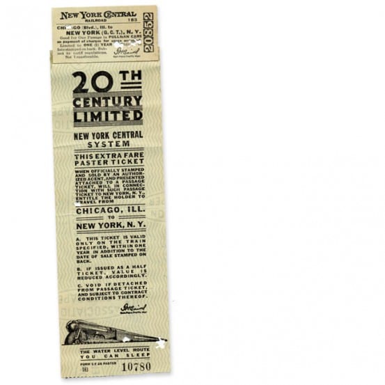 Ticket from the 20th Century Limited