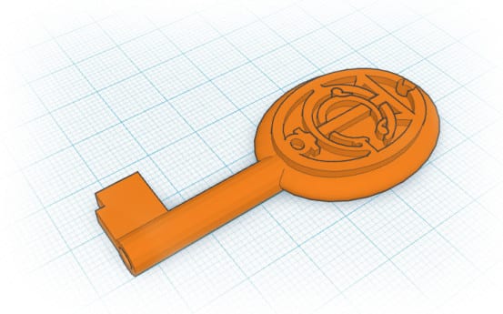 The key was modeled in 3D using Tinkercad