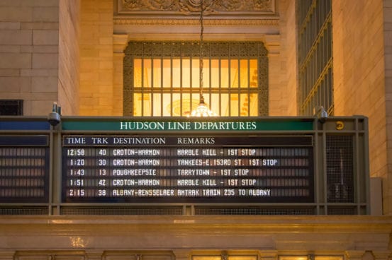 On the departure board at Grand Central Terminal