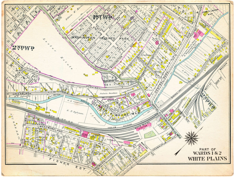1910 map showing the railroad through White Plains
