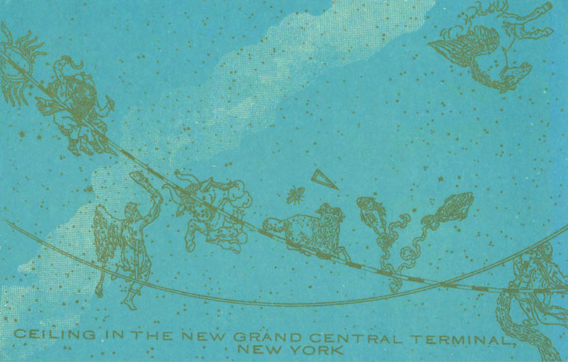 Postcard showing the first design of Grand Central's constellations