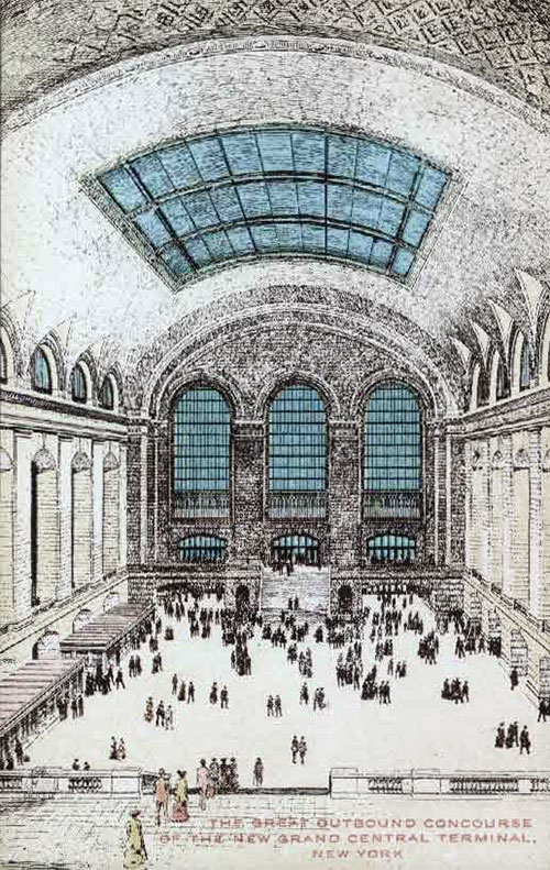 An initial concept for Grand Central Terminal's main concourse featured a large skylight.