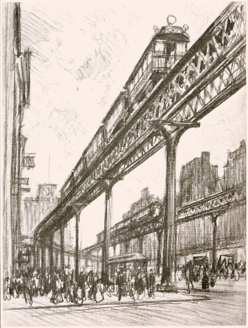 Elevated trains along the Bowery