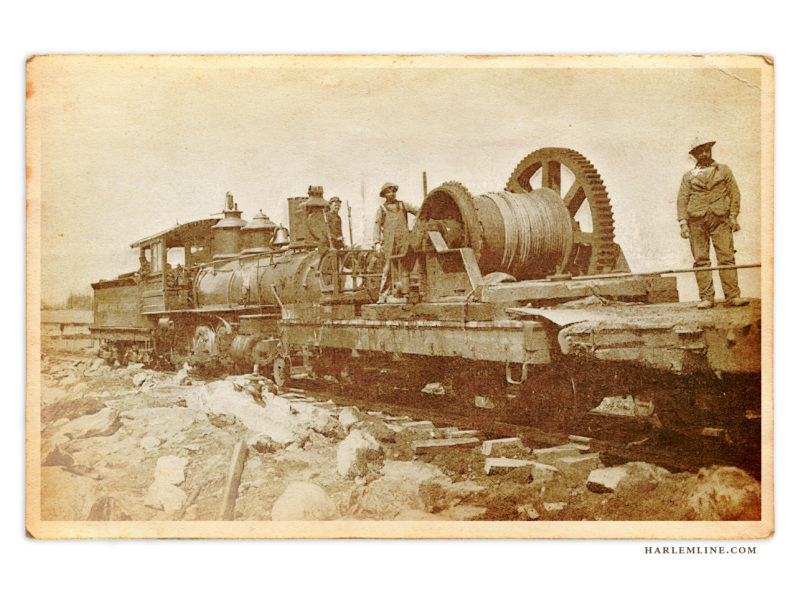 Locomotive and hoist engine used in the excavation for the Jerome Park Reservoir