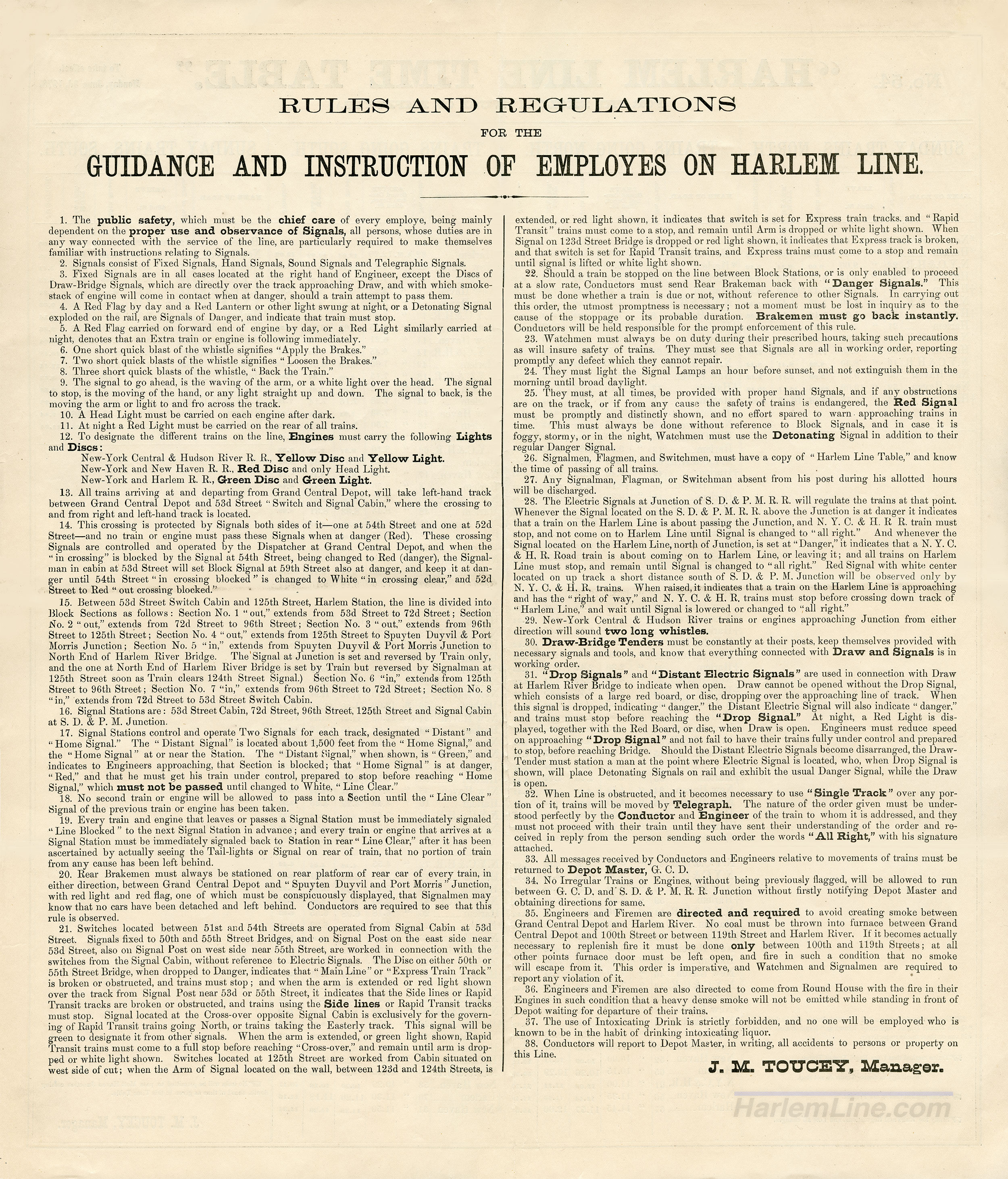1878 Guidance and Instruction of Employes on the Harlem Line