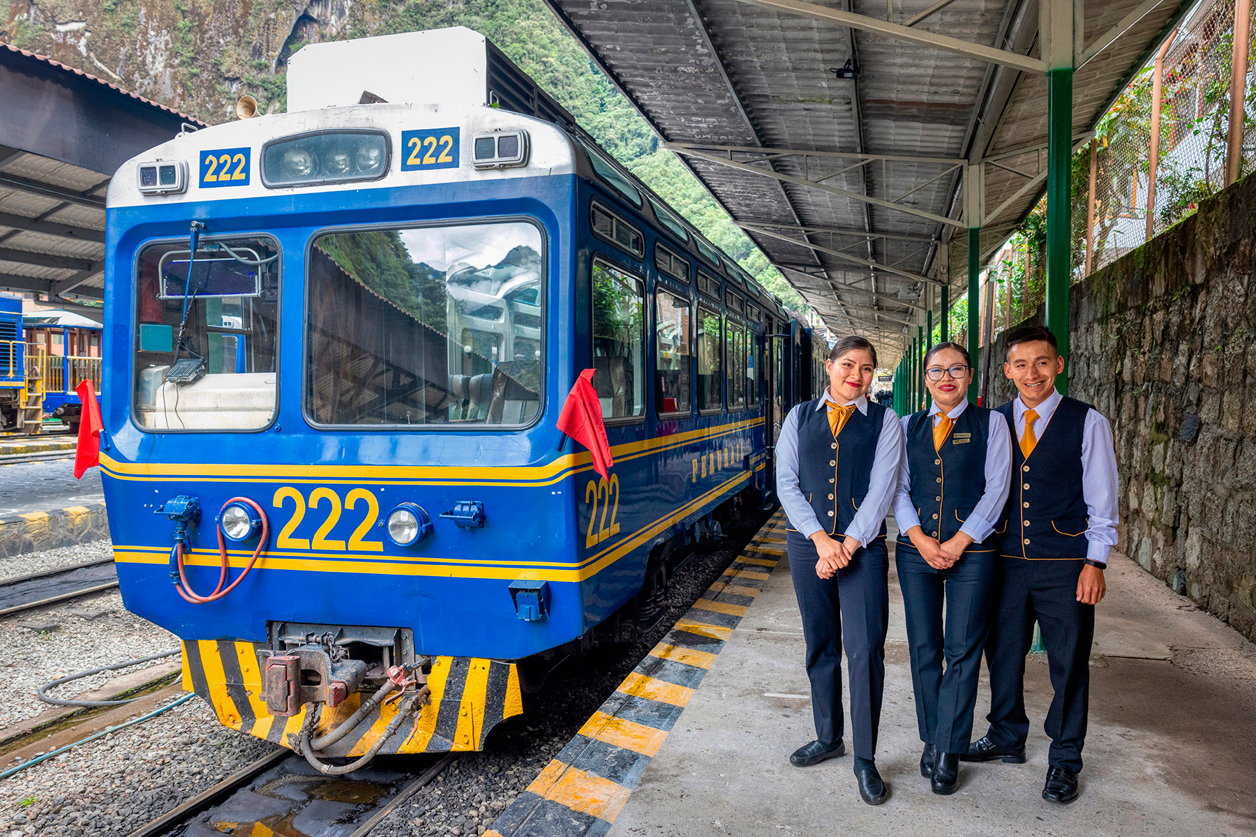 The train attendants on my morning ride to Machu Picchu Pueblo station
