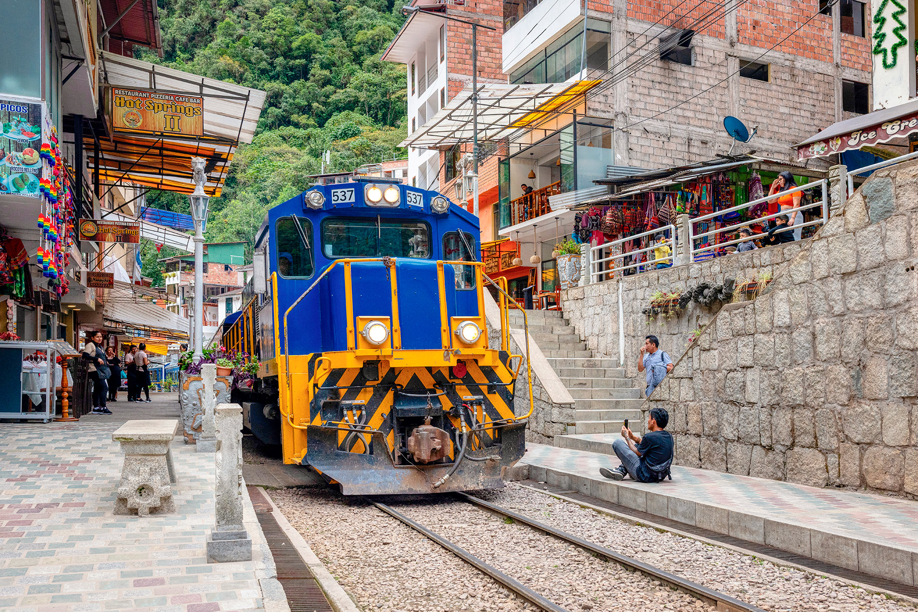 Trains navigate through Machu Picchu Pueblo